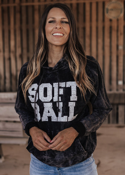 Softball Vintage Raglan Hoodie, Cloud Black