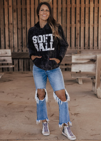 Softball Vintage Raglan Hoodie, Cloud Black