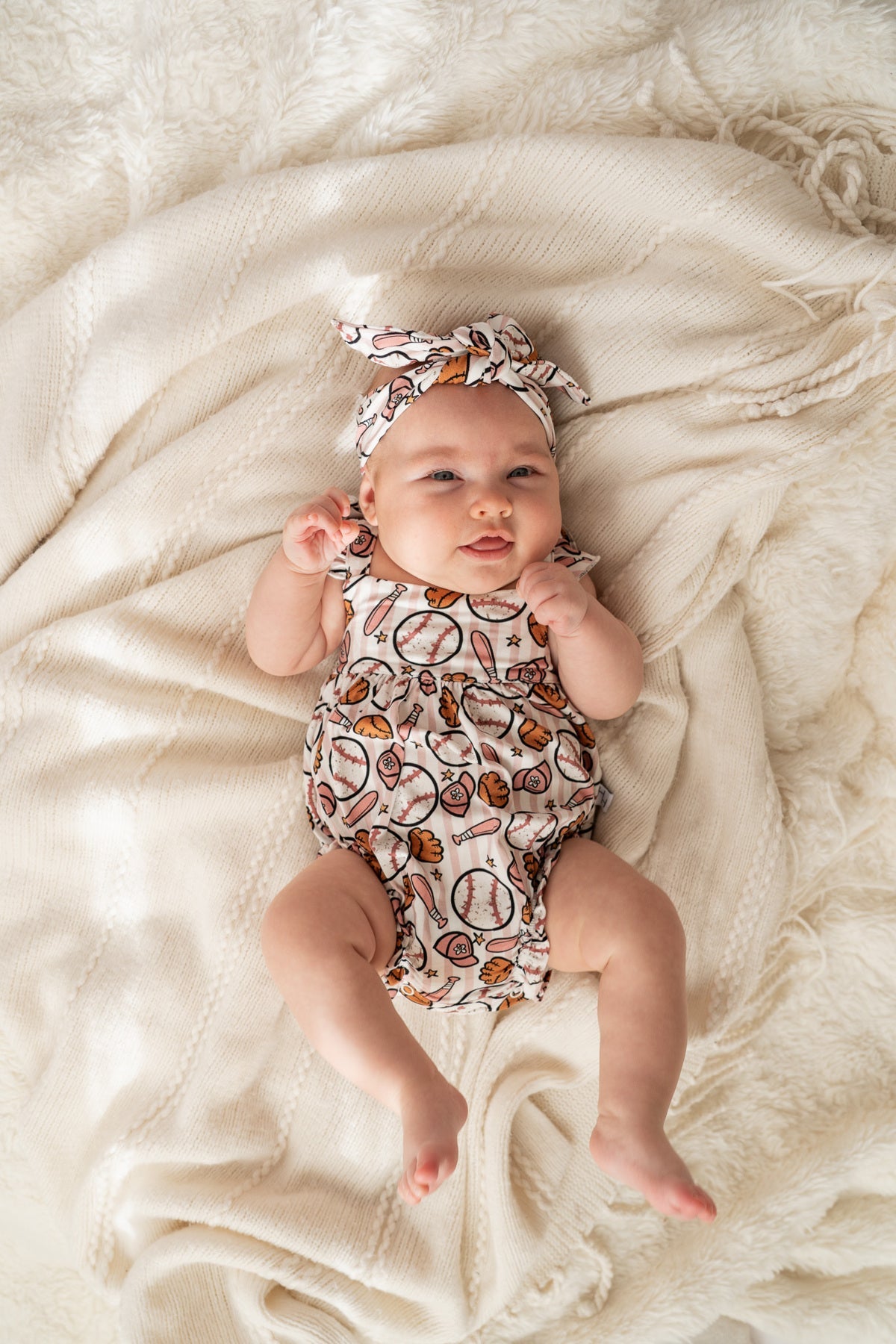 Pink Baseball Bubble Romper for Baby Girls