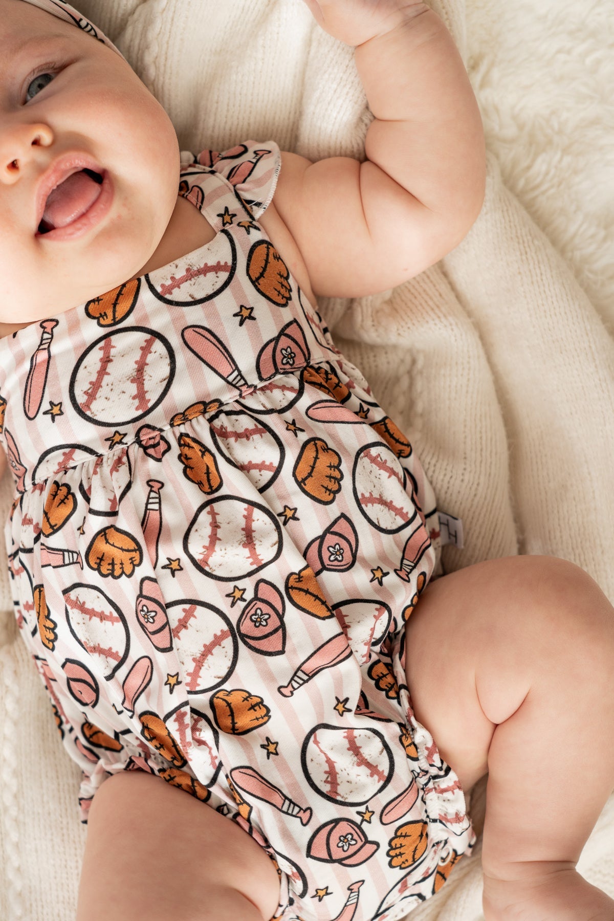 Pink Baseball Bubble Romper for Baby Girls