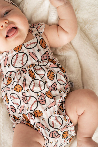 Pink Baseball Bubble Romper for Baby Girls