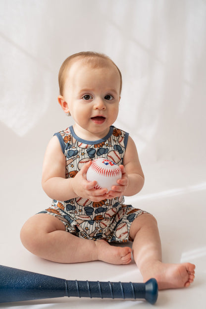 Blue Baseball Shorty Tank Romper for Baby Boys
