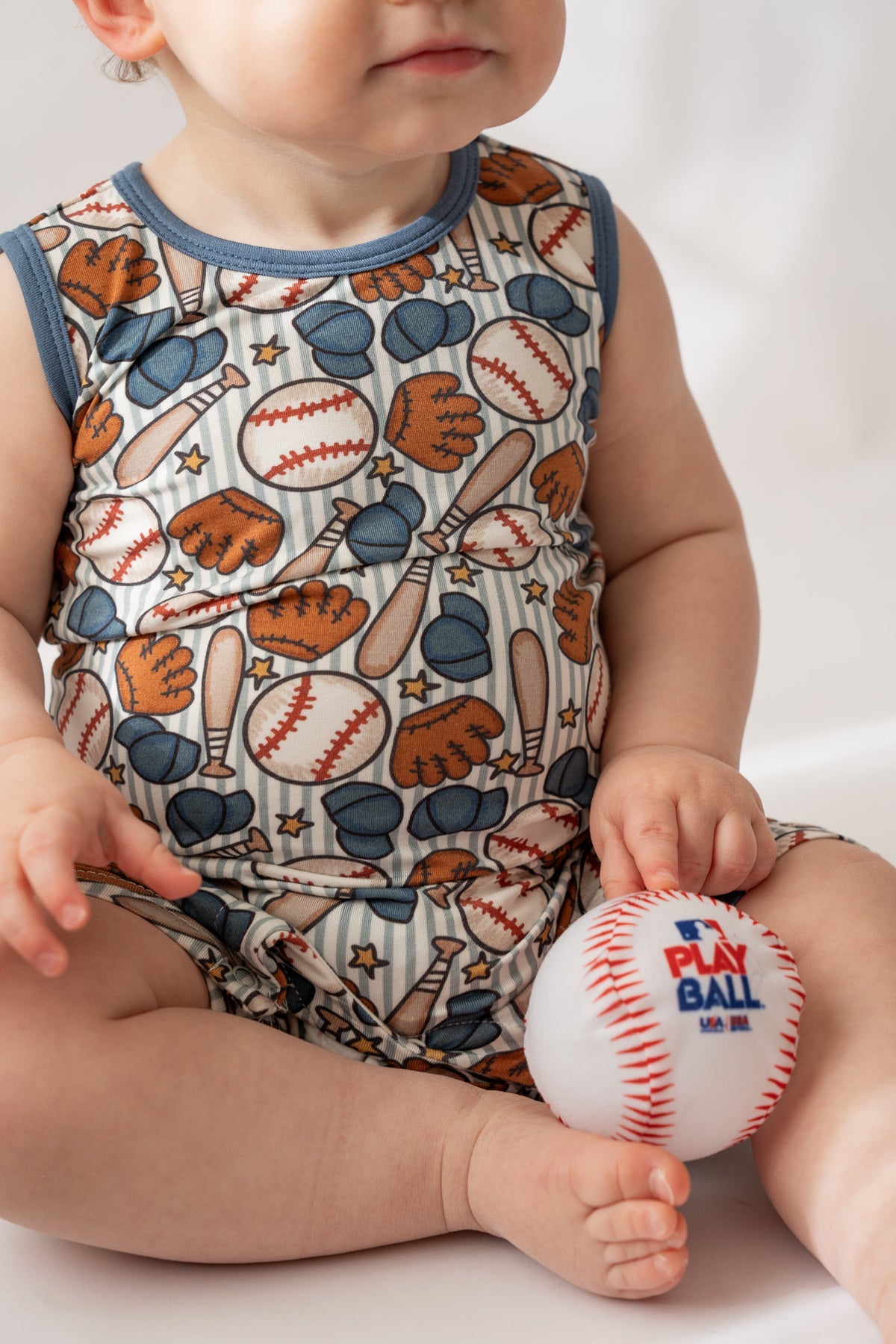 Blue Baseball Shorty Tank Romper for Baby Boys