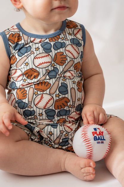 Blue Baseball Shorty Tank Romper for Baby Boys