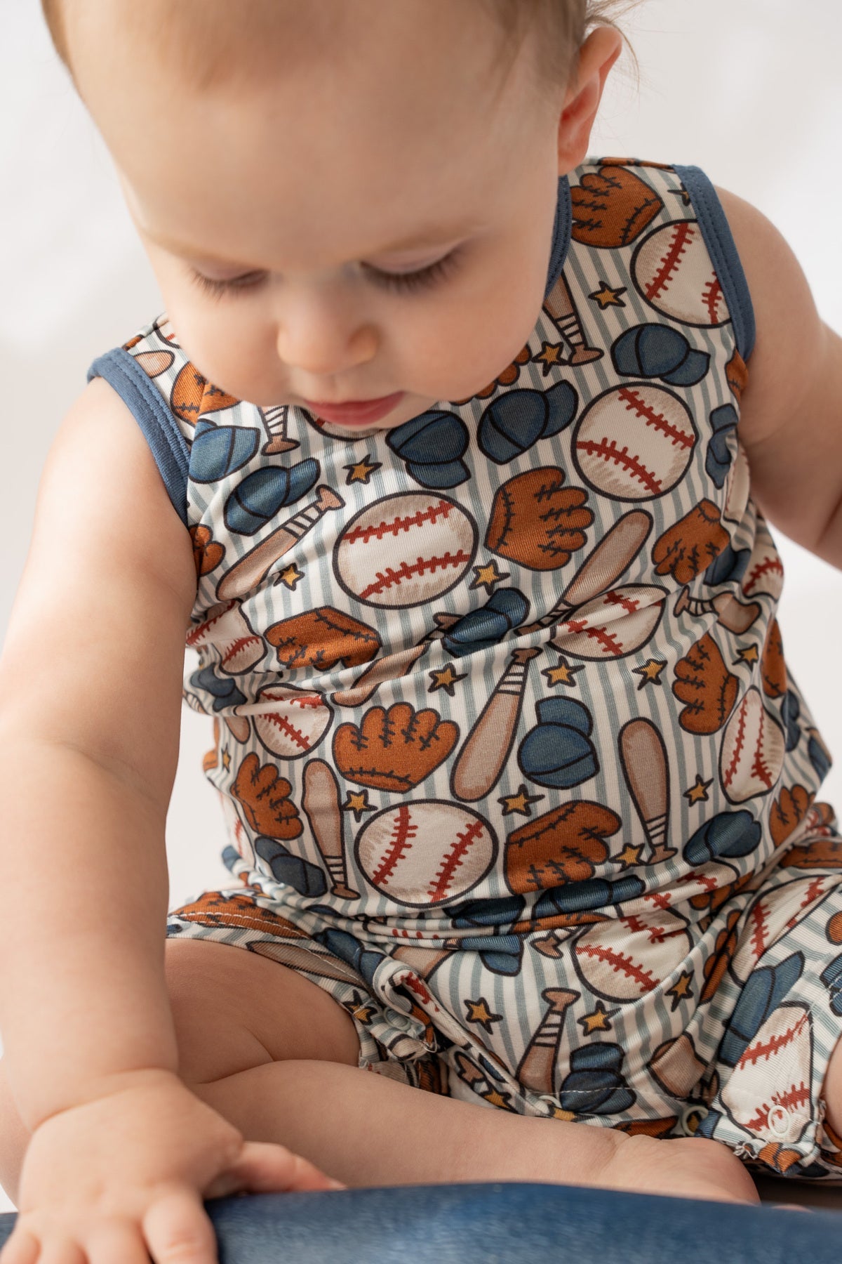 Blue Baseball Shorty Tank Romper for Baby Boys