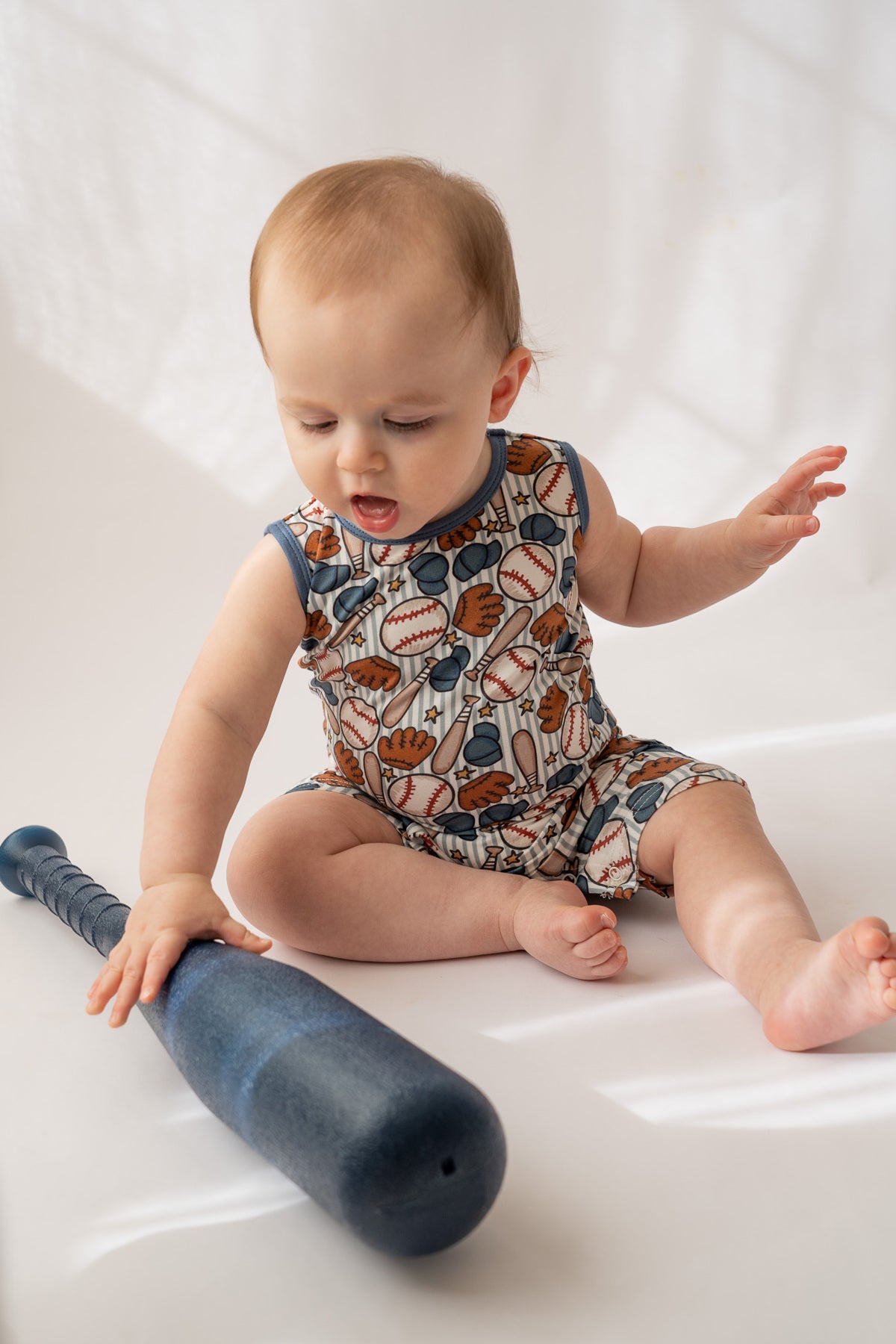 Blue Baseball Shorty Tank Romper for Baby Boys
