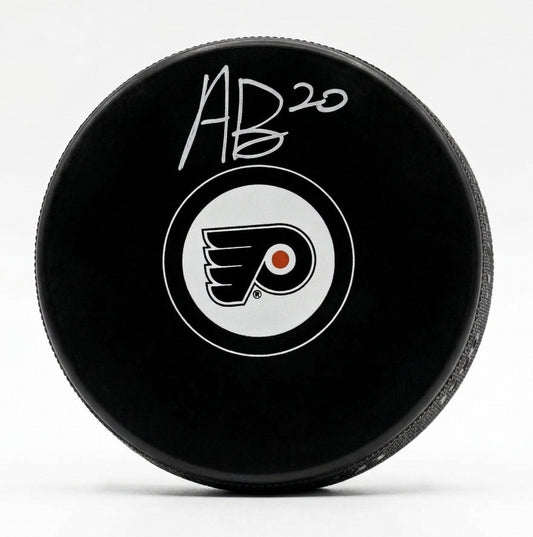 Alex Bump Philadelphia Flyers Autographed Logo Hockey Puck