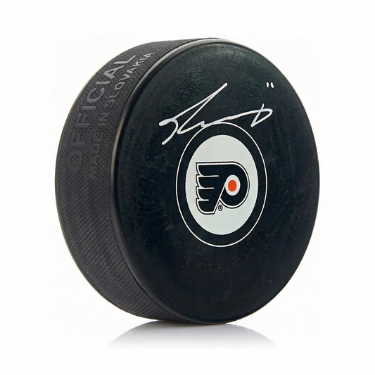 Travis Konecny Philadelphia Flyers Autographed Logo Hockey Puck