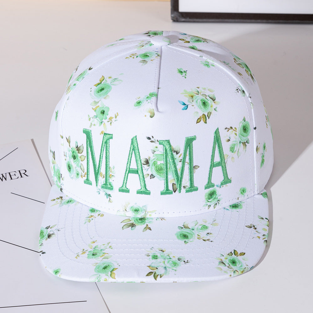 Mama Floral Embroidered Canvas Snapback Baseball Cap