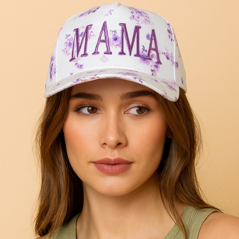 Mama Floral Embroidered Canvas Snapback Baseball Cap