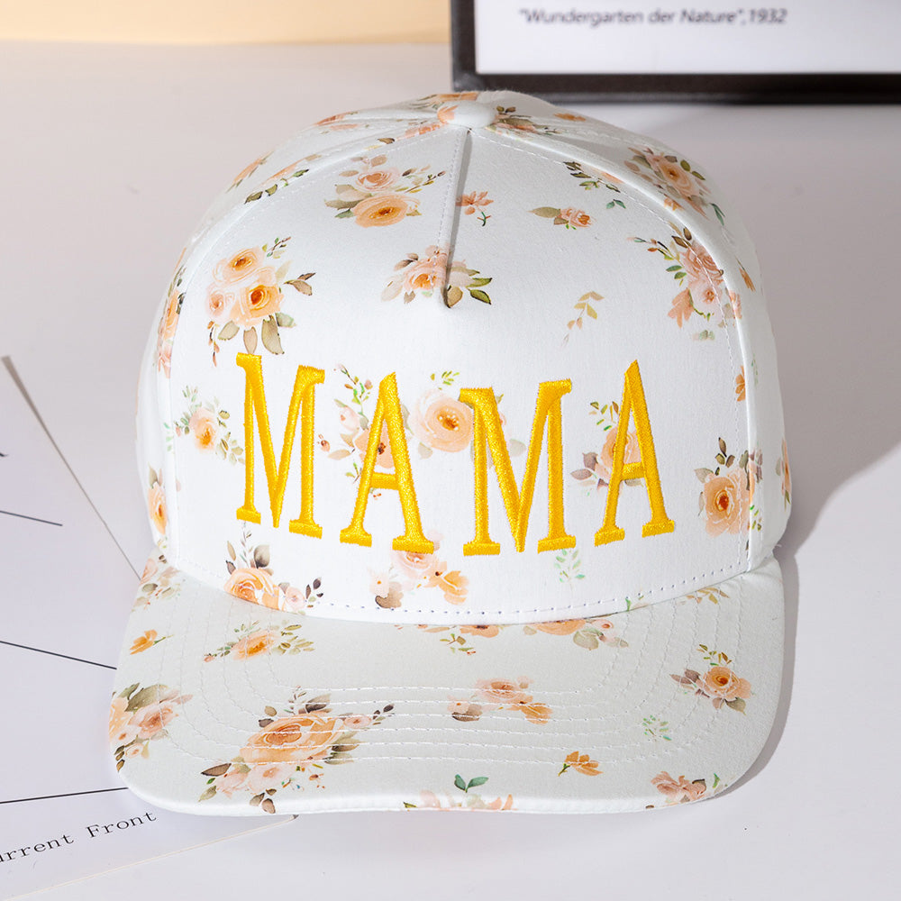 Mama Floral Embroidered Canvas Snapback Baseball Cap