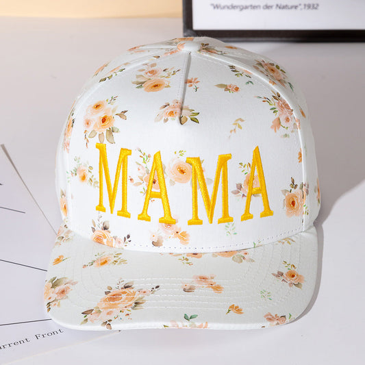 Mama Floral Embroidered Canvas Snapback Baseball Cap