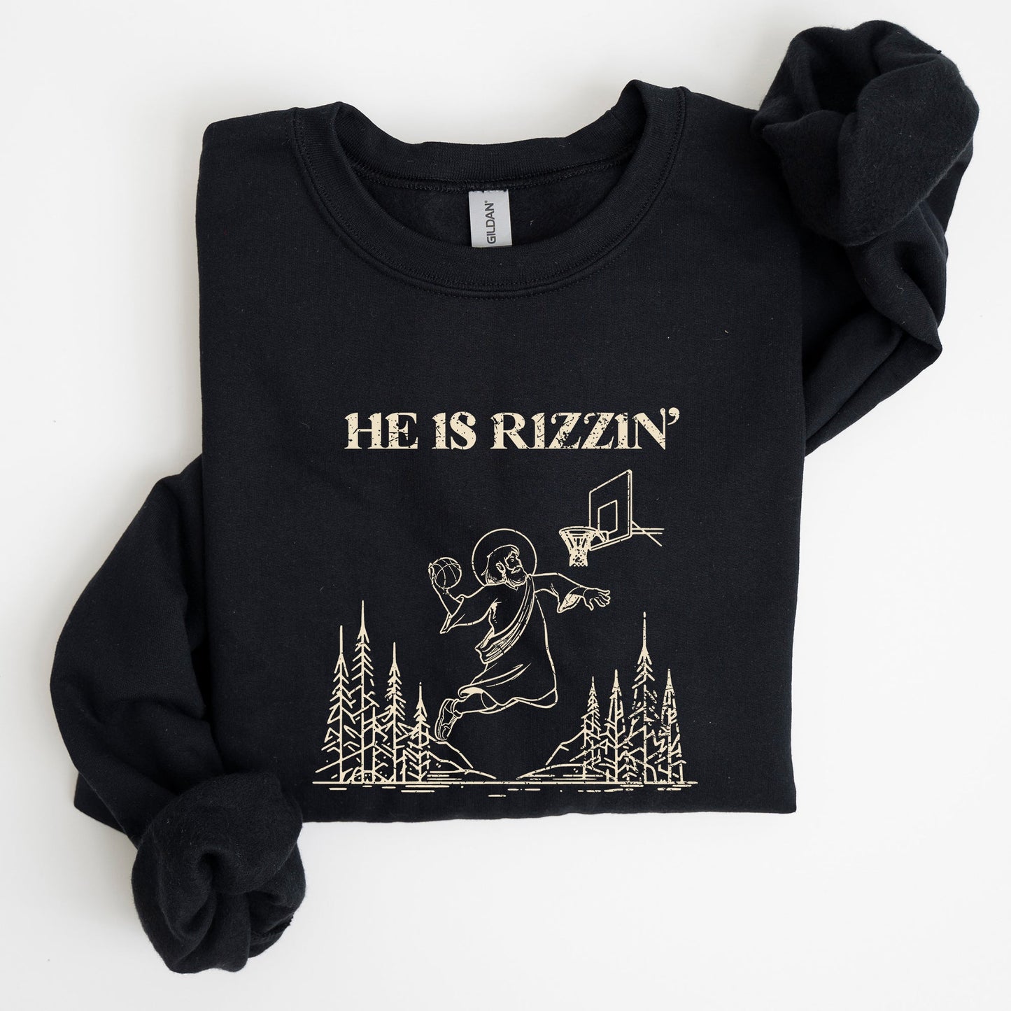 He Is Rizzin -- Basketball Easter Crewneck Sweatshirt