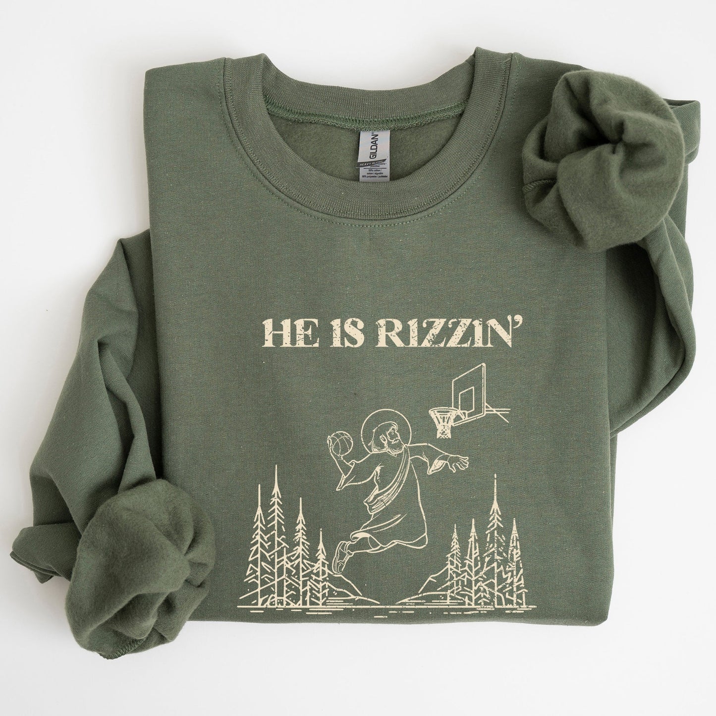 He Is Rizzin -- Basketball Easter Crewneck Sweatshirt