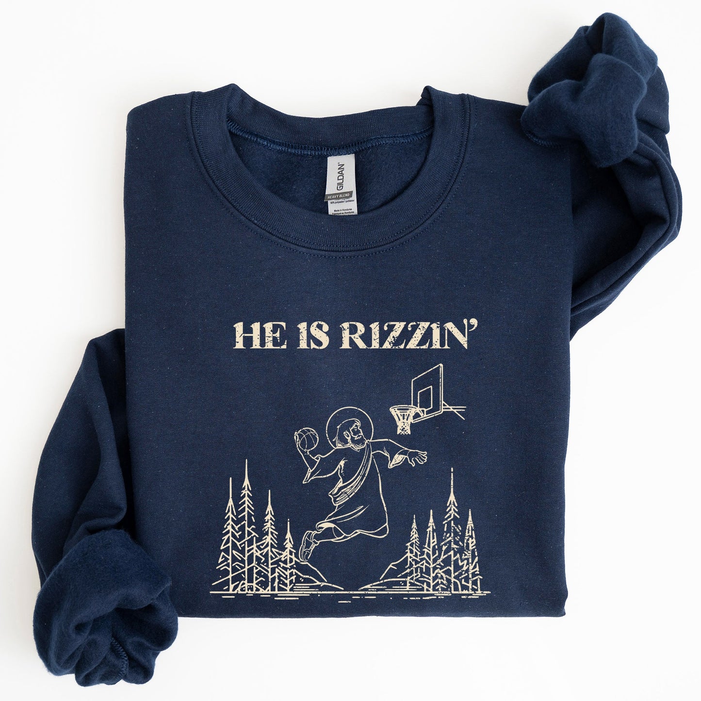 He Is Rizzin -- Basketball Easter Crewneck Sweatshirt