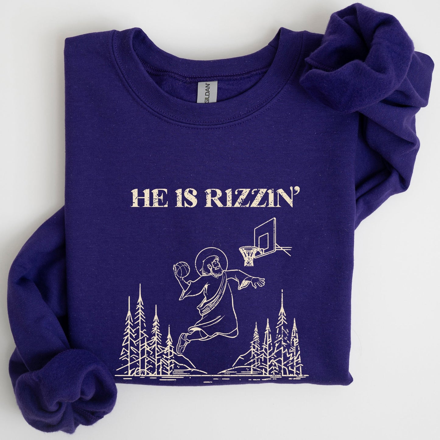 He Is Rizzin -- Basketball Easter Crewneck Sweatshirt