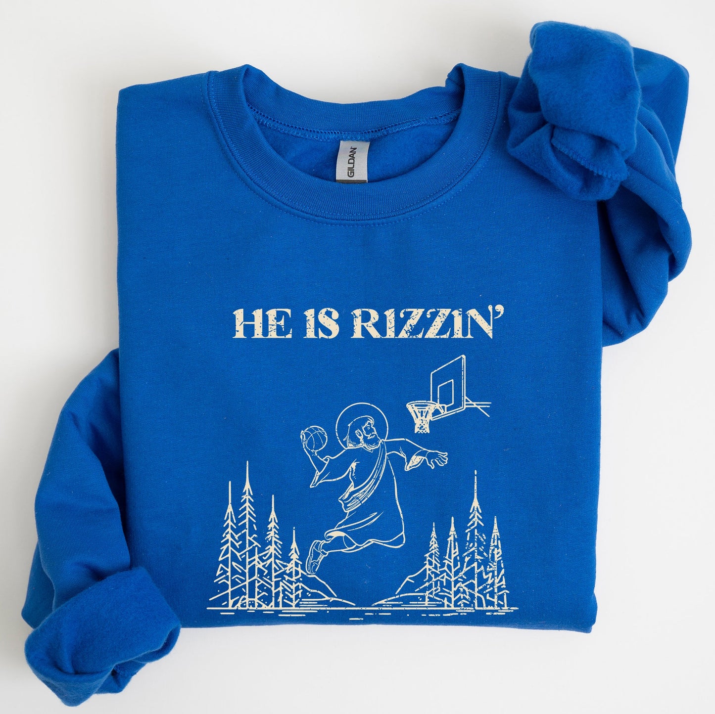 He Is Rizzin -- Basketball Easter Crewneck Sweatshirt