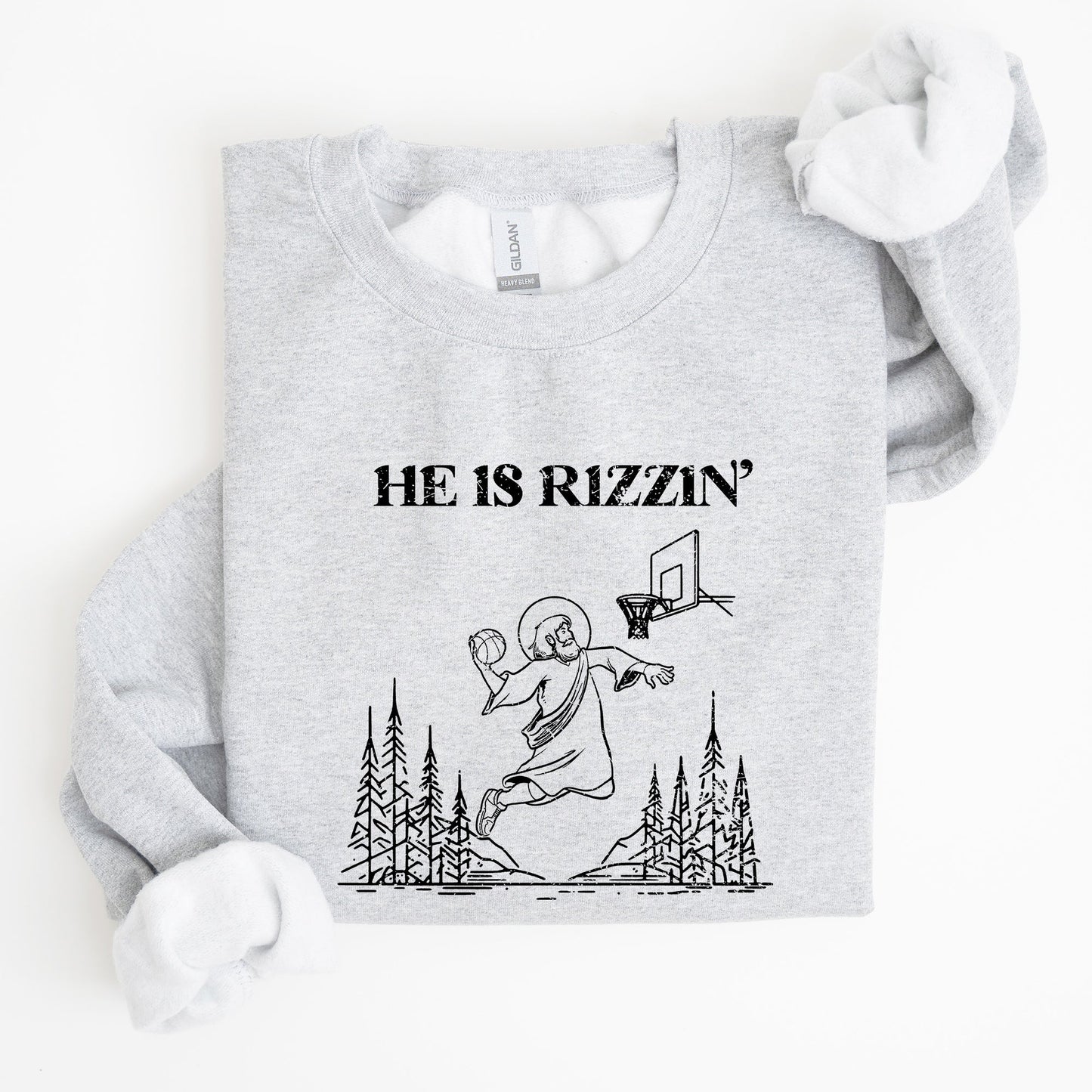 He Is Rizzin -- Basketball Easter Crewneck Sweatshirt