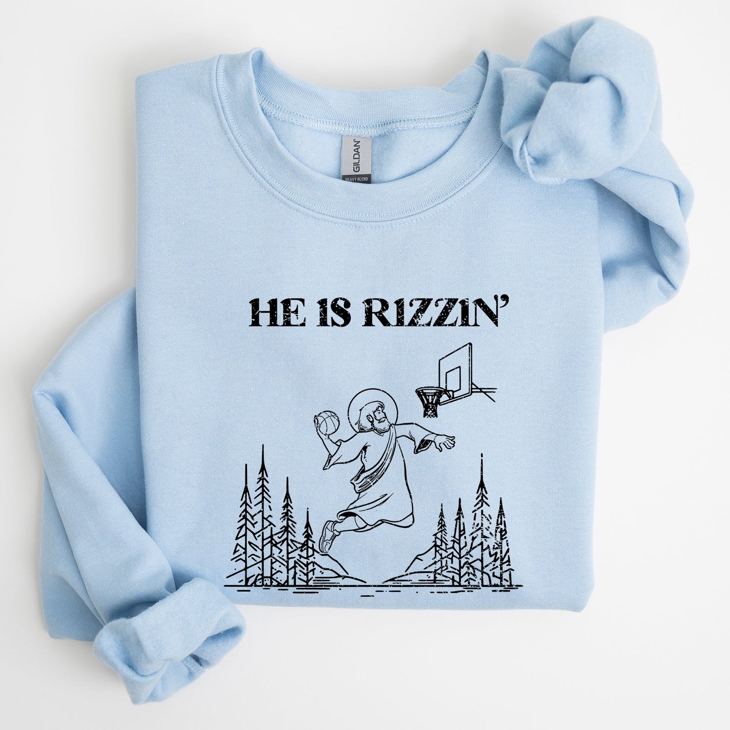 He Is Rizzin -- Basketball Easter Crewneck Sweatshirt