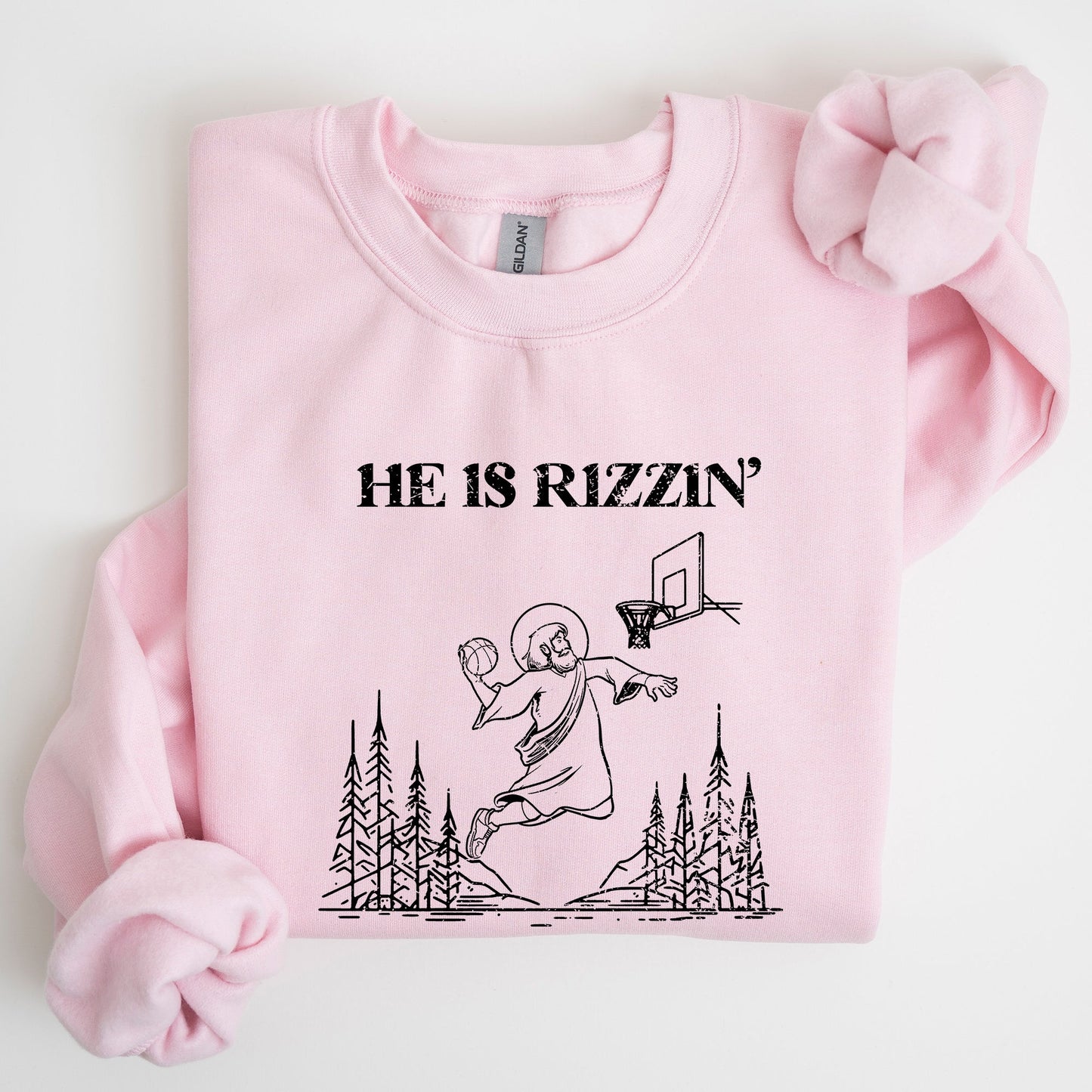 He Is Rizzin -- Basketball Easter Crewneck Sweatshirt