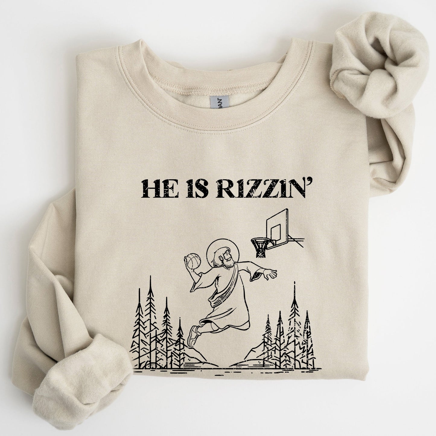 He Is Rizzin -- Basketball Easter Crewneck Sweatshirt