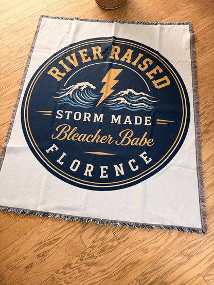 Fringed woven tapestry blanket from Bleacher Babe — perfect for couch, dorm, or bleacher seating