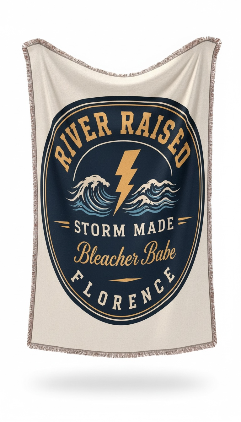 Bleacher Babe River Raised tapestry throw blanket detail — soft polyester front and woven back