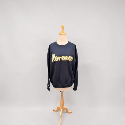 Sparkler Florence Script Crewneck - close-up detail | Bleacher Babe