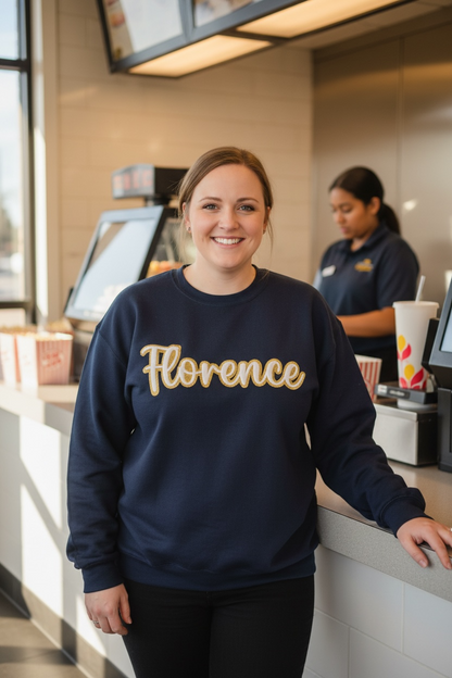 Sparkler Florence Script Crewneck - detail view | Bleacher Babe