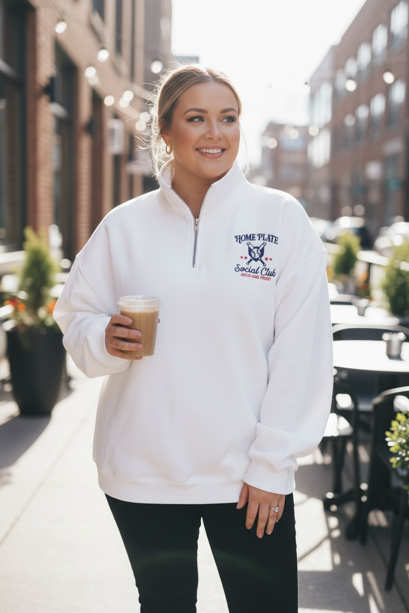 Home Plate Social Club Embroidered Quarter Zip | Baseball Mom Pullover