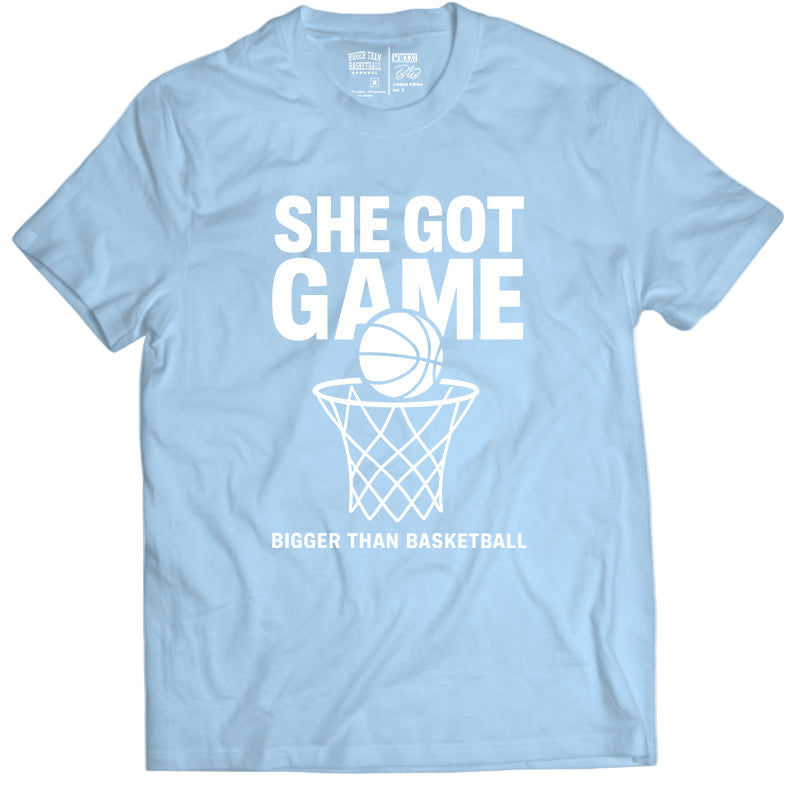 She Got Game -- Basketball Tee | Light Blue