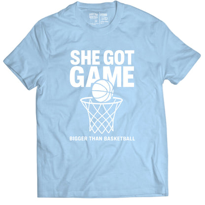 She Got Game -- Basketball Tee | Light Blue
