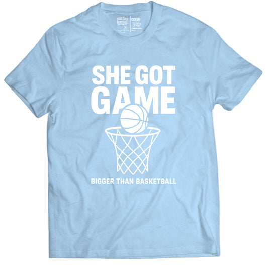 She Got Game -- Basketball Tee | Light Blue