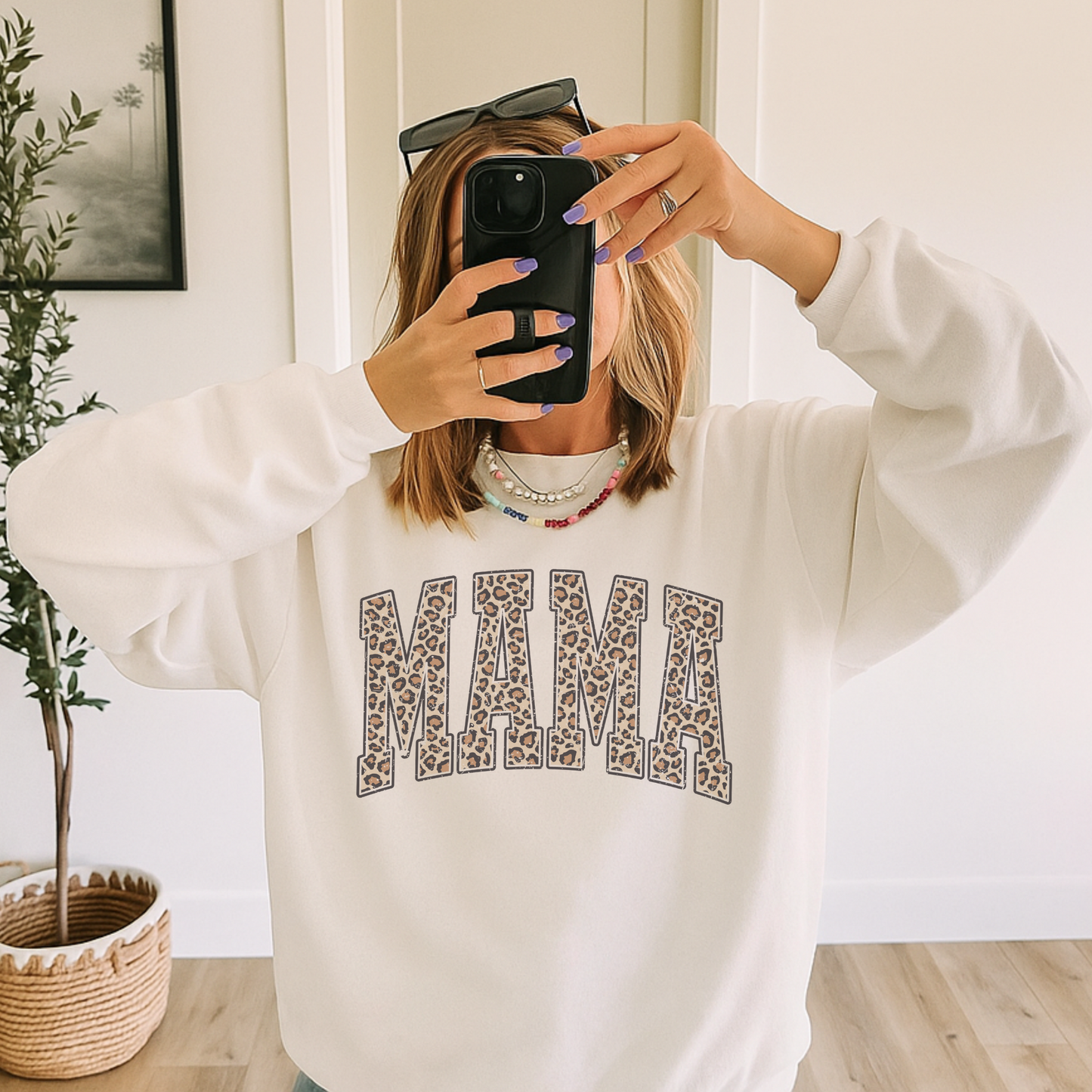 Leopard Mama Crewneck Sweatshirt — Game Day Mom Statement