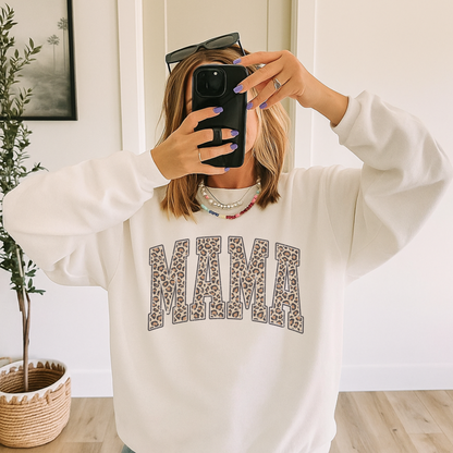 Leopard Mama Crewneck Sweatshirt — Game Day Mom Statement