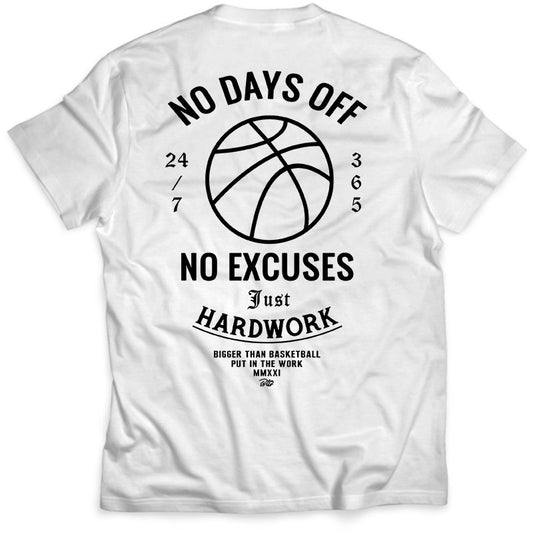 No Days Off -- Basketball Tee | White