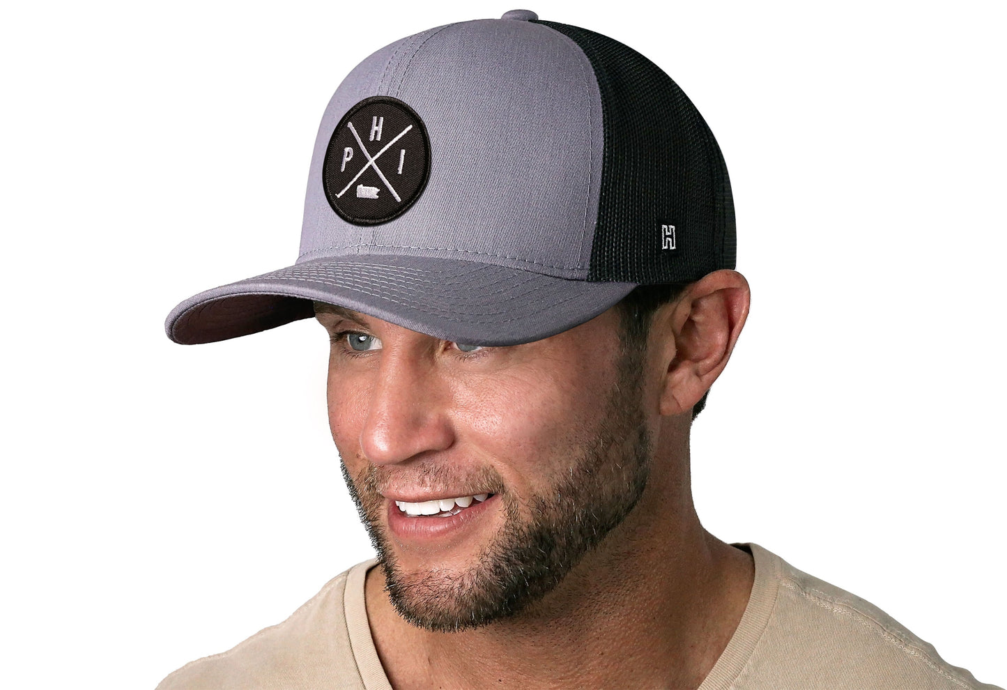 PHI Philadelphia Trucker Hat — Gray and Black Colorway
