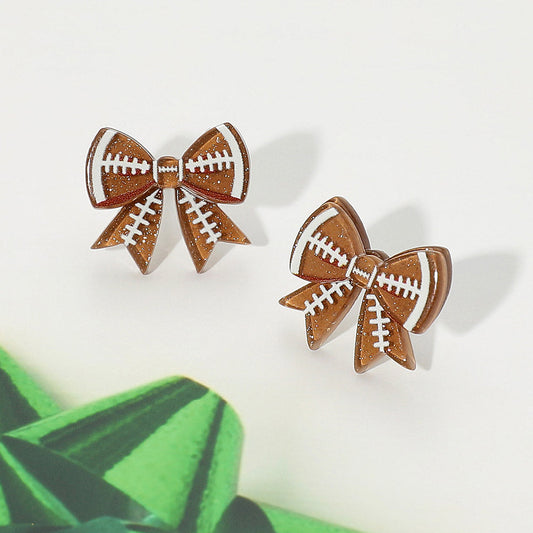 Resin Football Bow Stud Earrings