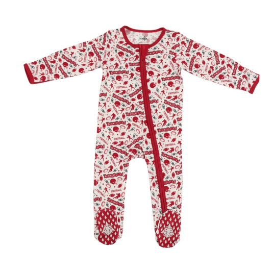 Red and White Football Bamboo Romper for Baby