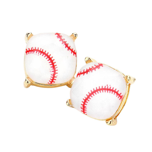 Baseball Square Stud Earrings -- Printed Graphic