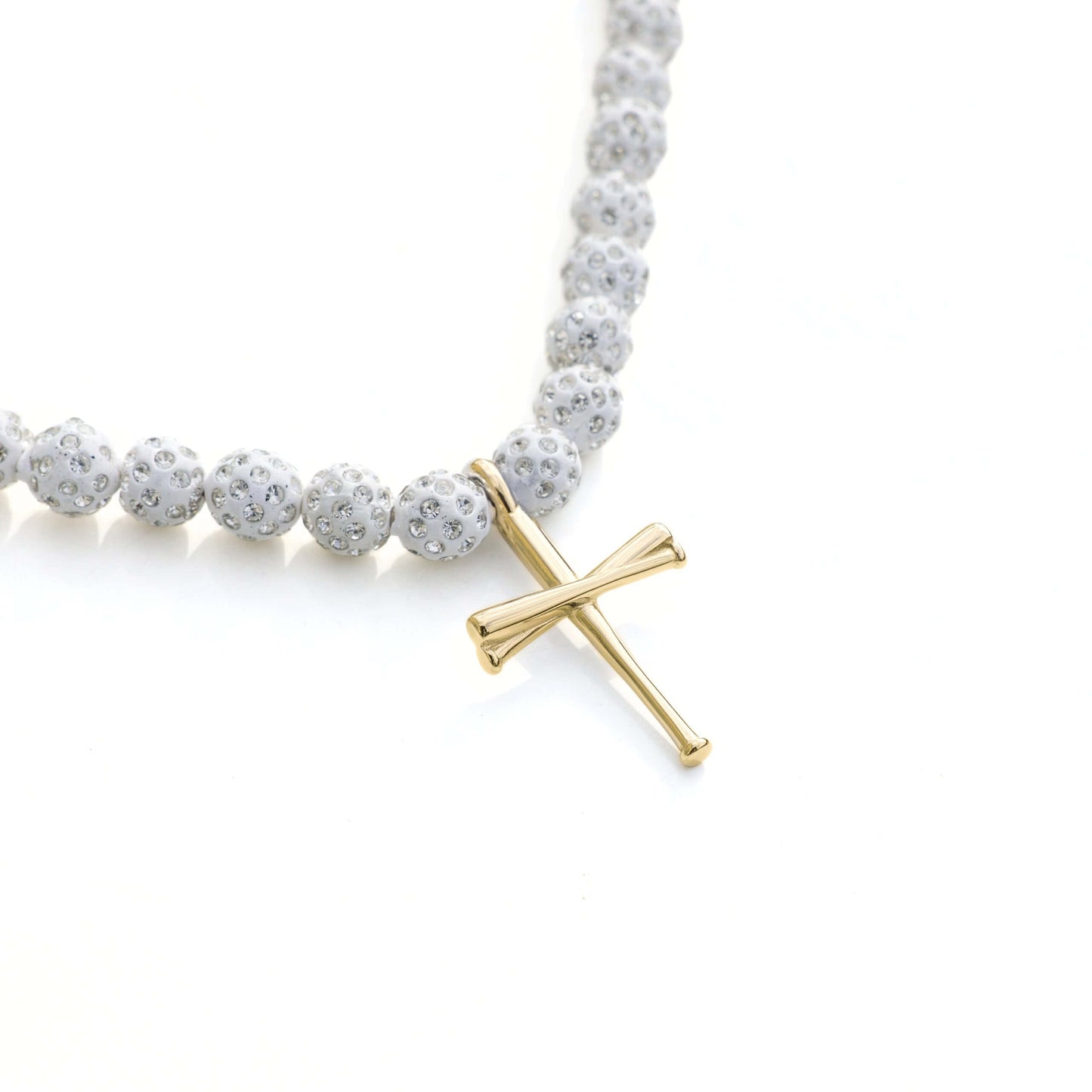 Blue Velocity Iced Out Baseball Bead Necklace | Blue & White