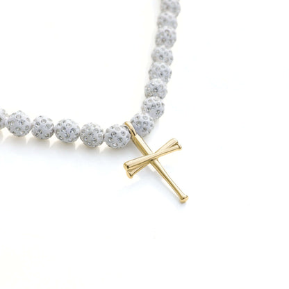 Orbit Iced Out Baseball Bead Necklace | Dark Blue & White