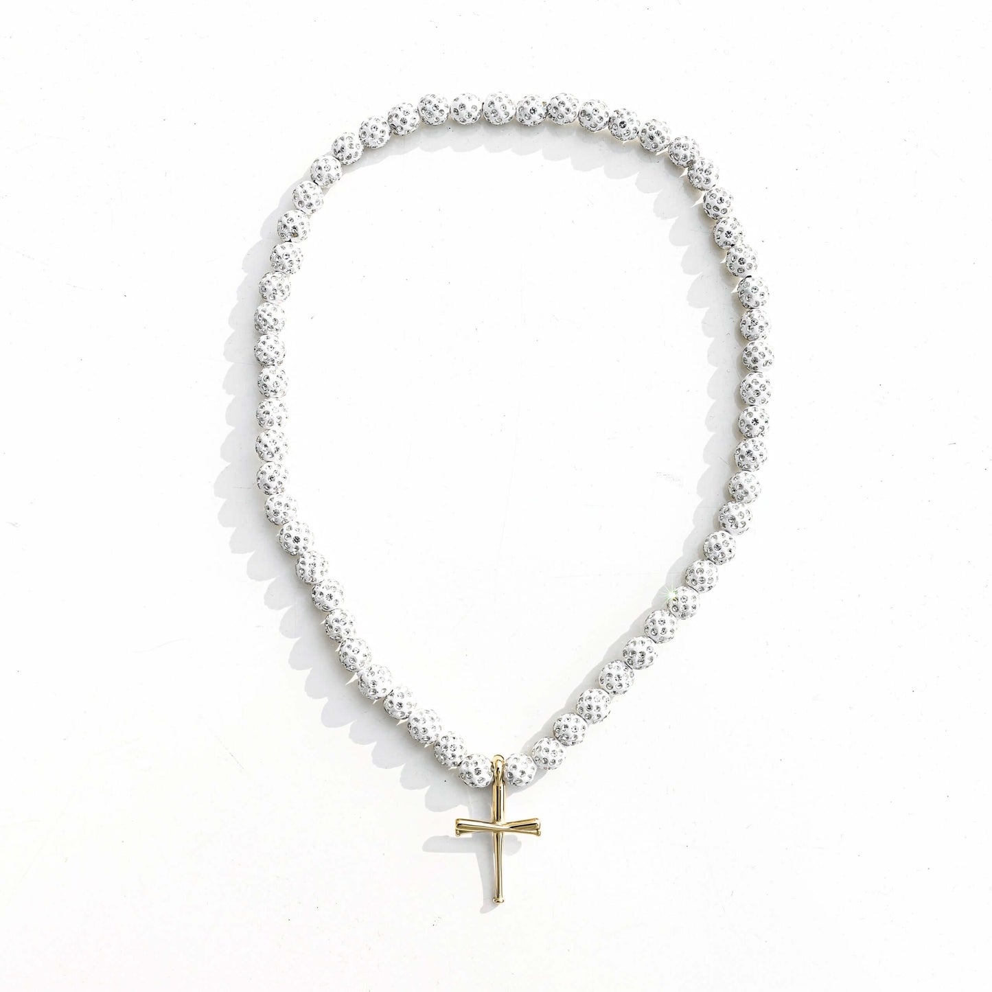 Orbit Iced Out Baseball Bead Necklace | Dark Blue & White