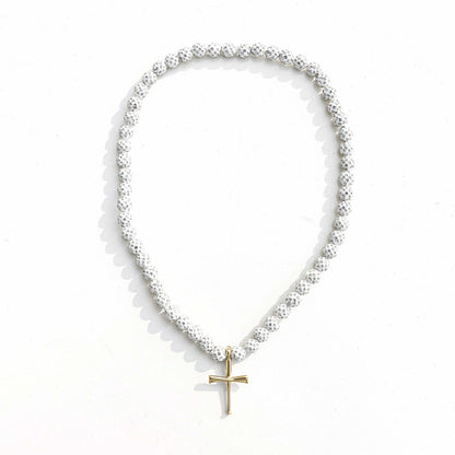 Orbit Iced Out Baseball Bead Necklace | Dark Blue & White