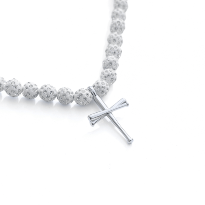 Code Red Iced Out Baseball Bead Necklace | White, Black, & Red