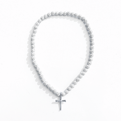 Orbit Iced Out Baseball Bead Necklace | Dark Blue & White