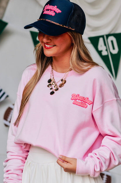 Bleacher Baddie pink sweatshirt, women's game day apparel