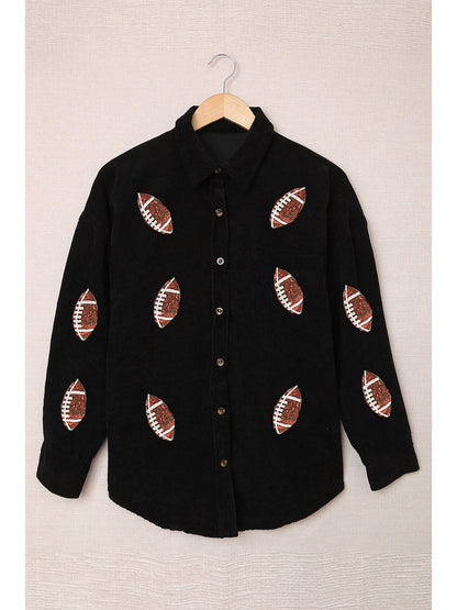 Sequin Football Button-Up Long Sleeve Jacket -- Game Day Glam