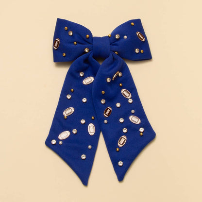 Football Charm Crystal Pearl Embellished Bow Barrette