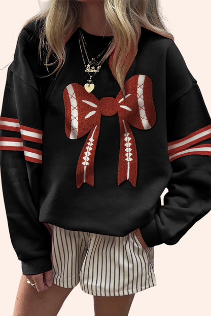 Baseball Bow — Varsity Black Sweatshirt